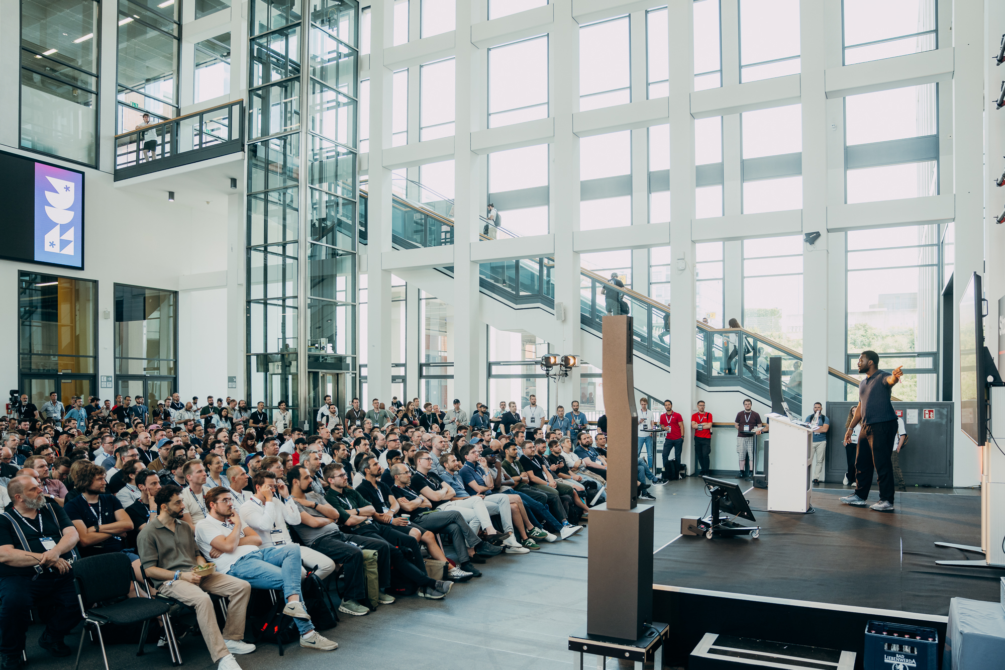 Samuel speaking to the WeAreDevelopers World Congress audience on Stage 1.