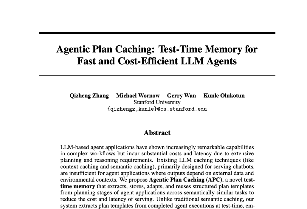Title page of the Agentic Plan Caching paper.